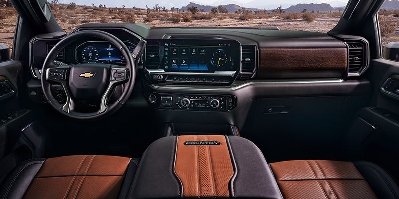 Brown leather interior of Chevrolet Silverado